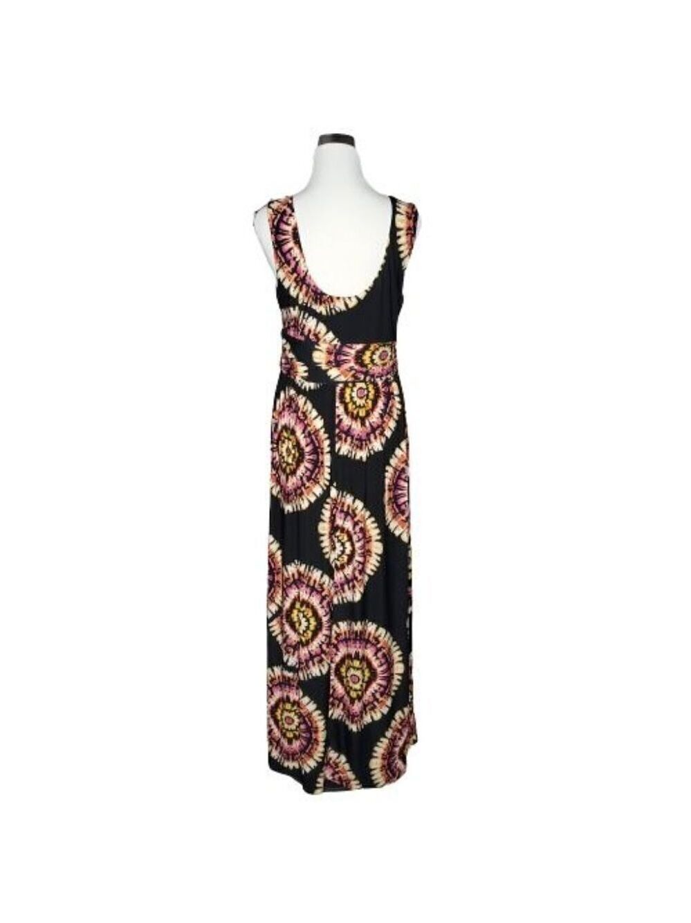 AB Studio Black Multi-Color Tie Dye Scoop Neck Sleeveless Maxi Dress Size Large - Picture 4 of 10